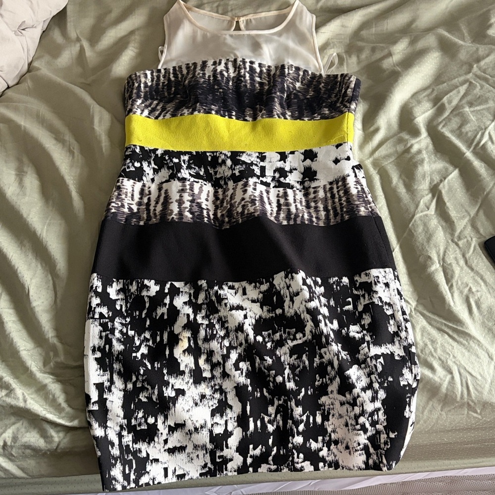 BCBGMaxAzria Yellow and Black Abstract Mini Dress - 2